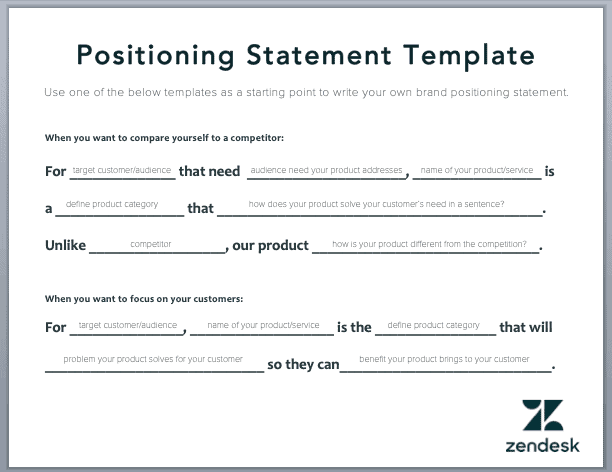 Positioning Statement Template/ Marketing Positioning